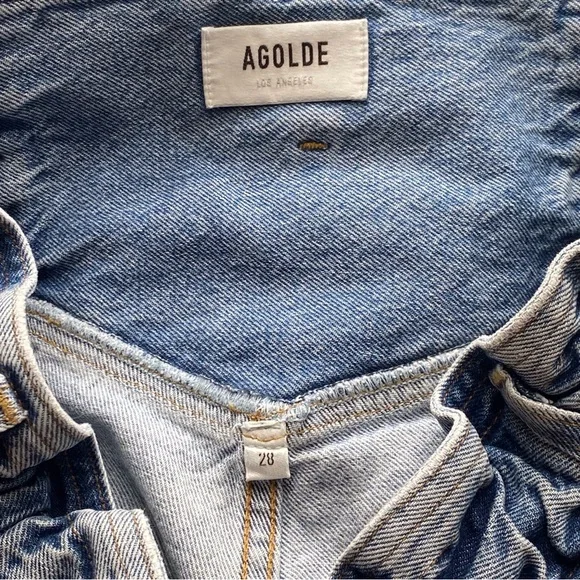 AGOLDE Riya Elasticated Peg Jeans Woman 28 Blue 80s Pleated High Rise NO BELT - Picture 7 of 16